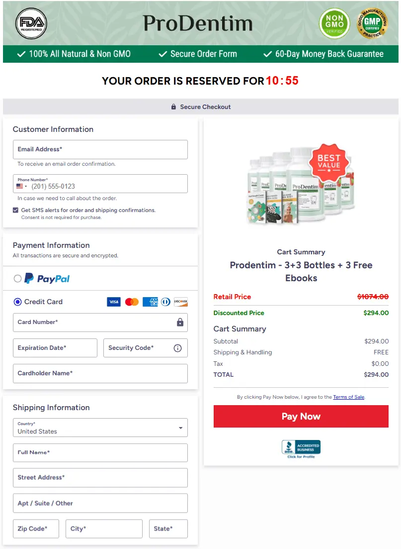ProDentim chekout page